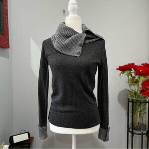 NEW Banana Republic Wool Cashmere Classic Two Tone Ribbed Cowl Neck Sweater XS